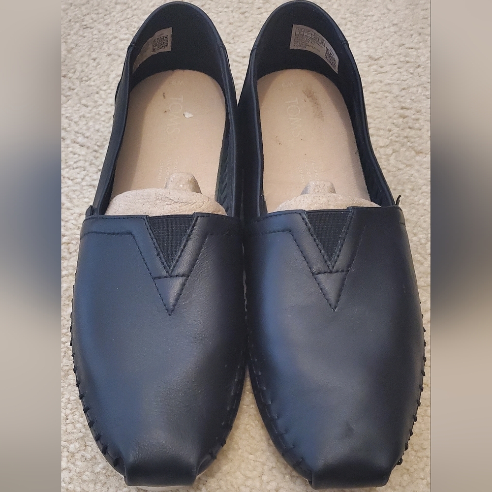 Black Real LeatherToms Alpargata Flats 9 Nearly New - Picture 2 of 6